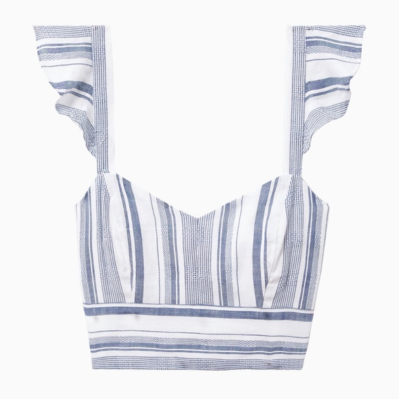 Parker Tops - Parker Ibiza Ruffle Crop Top Blouse Blue & White S